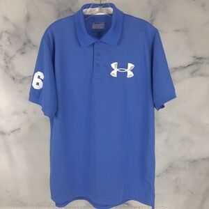 UNDER ARMOUR Big Logo Size Lg Large Mens Blue Short Sleeve Golf Polo 96